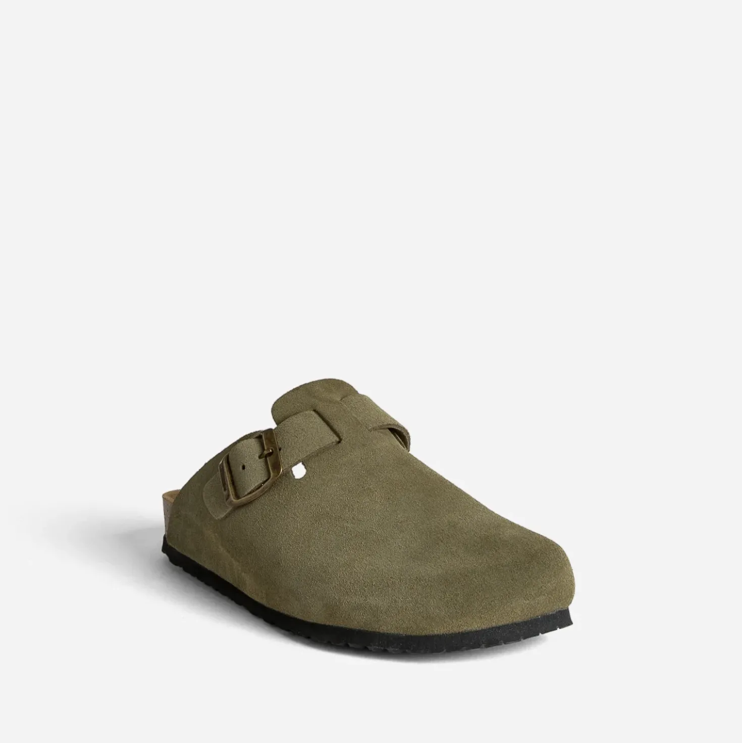 Mule-sabot kaki cuir velours