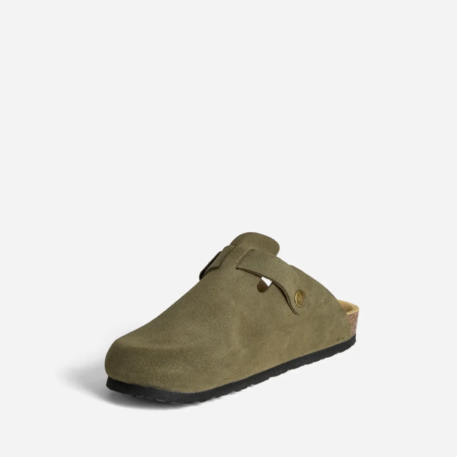 Mule-sabot kaki cuir velours
