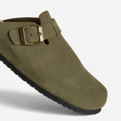 Mule-sabot kaki cuir velours