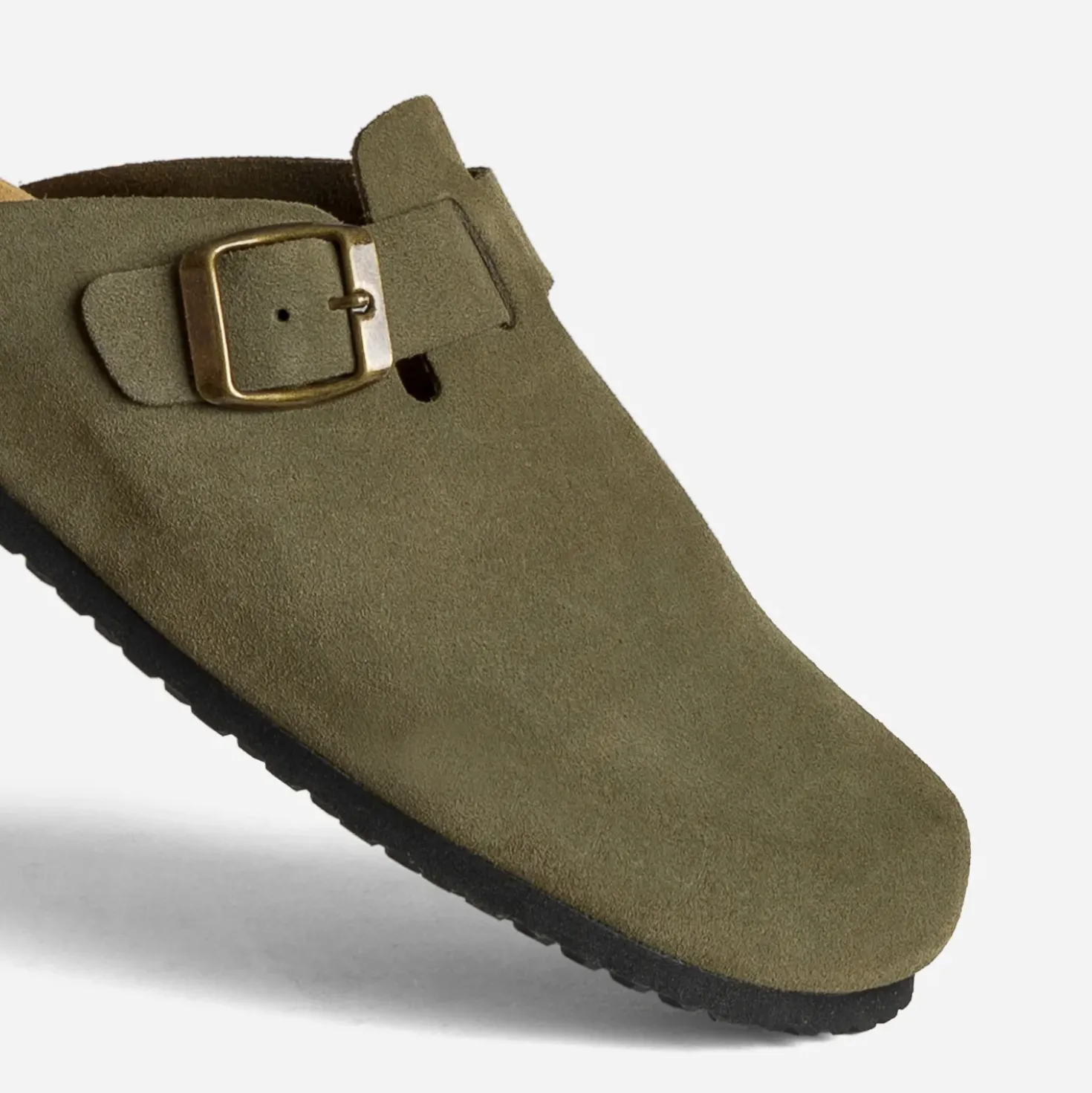 Mule-sabot kaki cuir velours