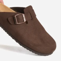 Mule-sabot marron cuir velours