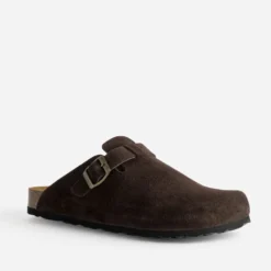 Mule-sabot marron cuir velours