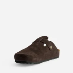Mule-sabot marron cuir velours