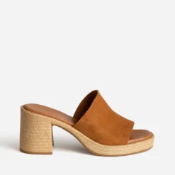Mule à talon camel cuir velours