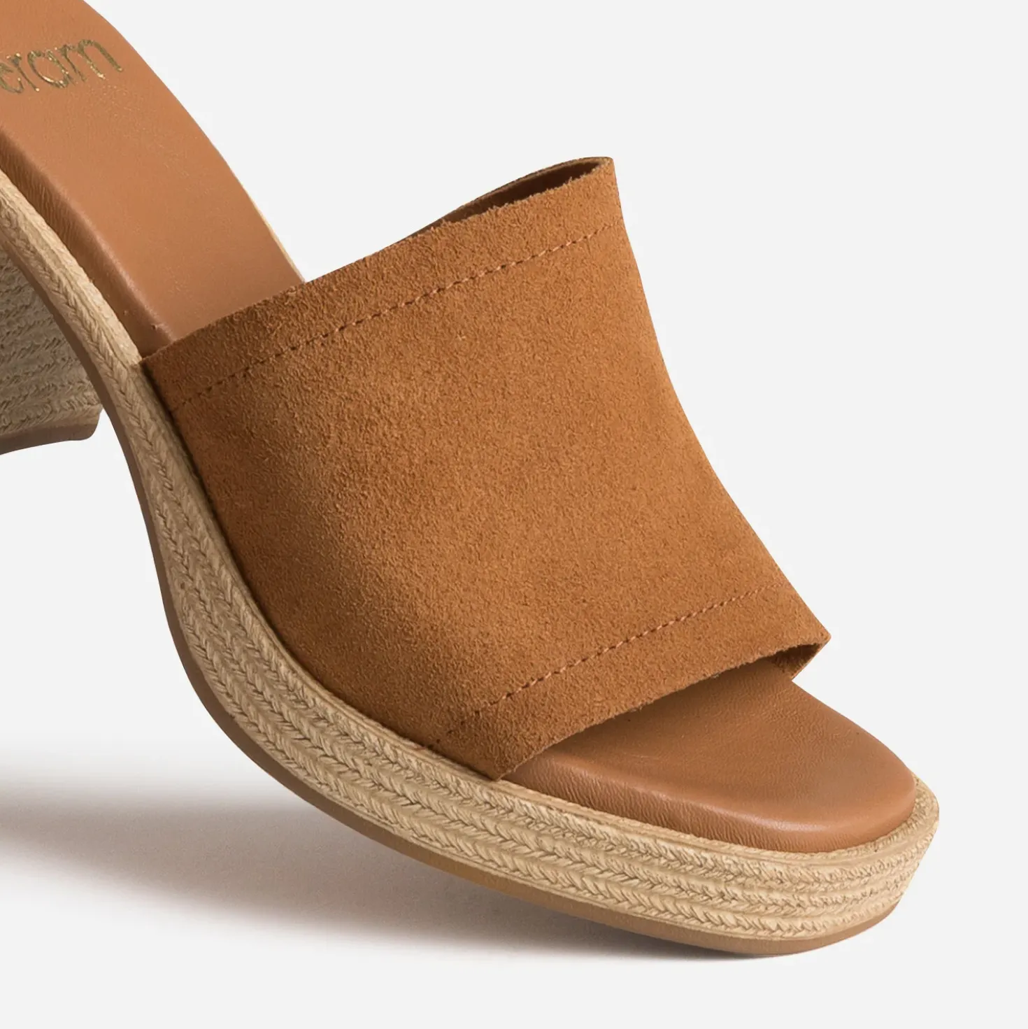 Mule à talon camel cuir velours