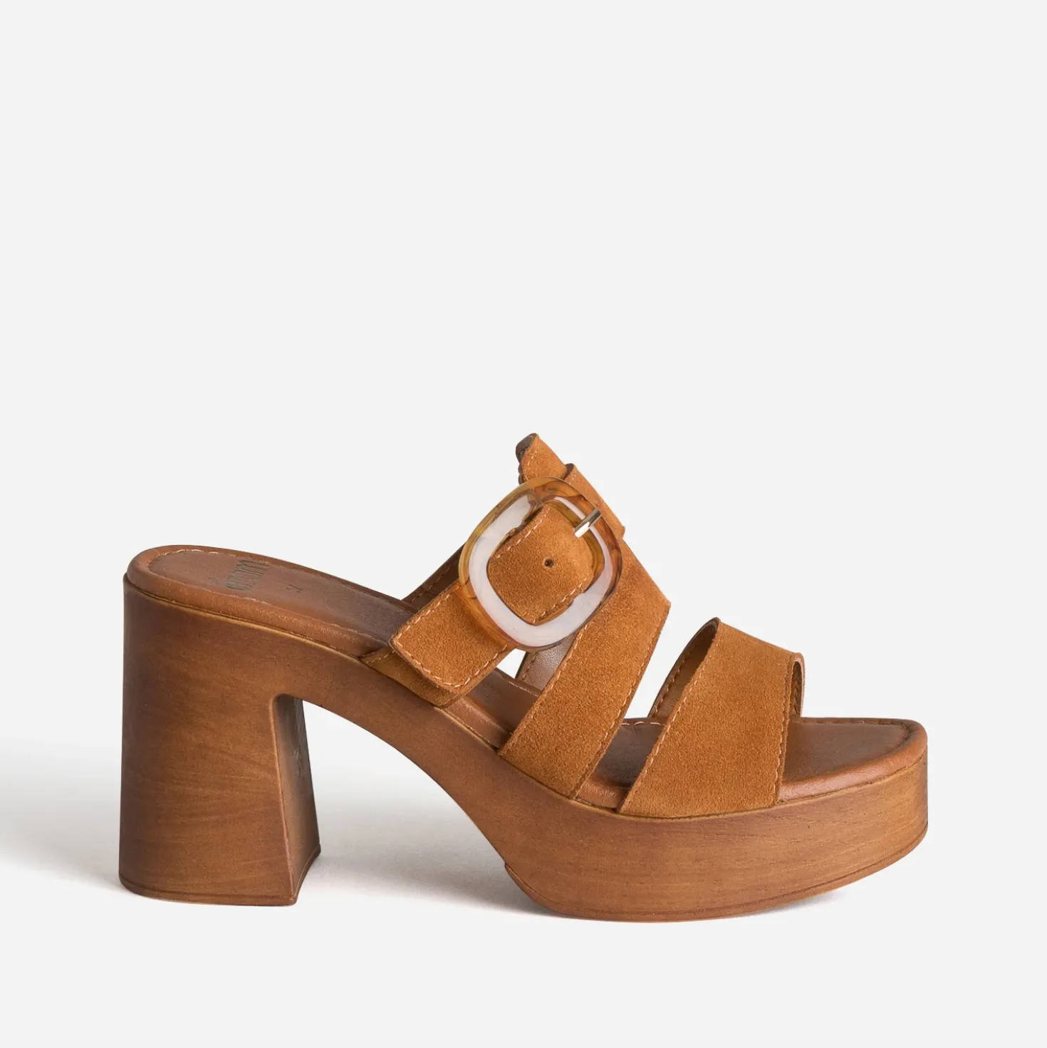 Mule à talon camel cuir velours