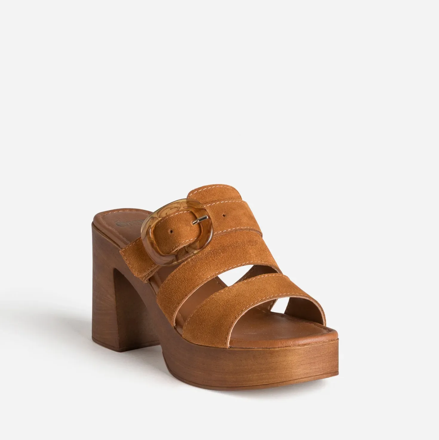 Mule à talon camel cuir velours