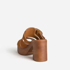 Mule à talon camel cuir velours