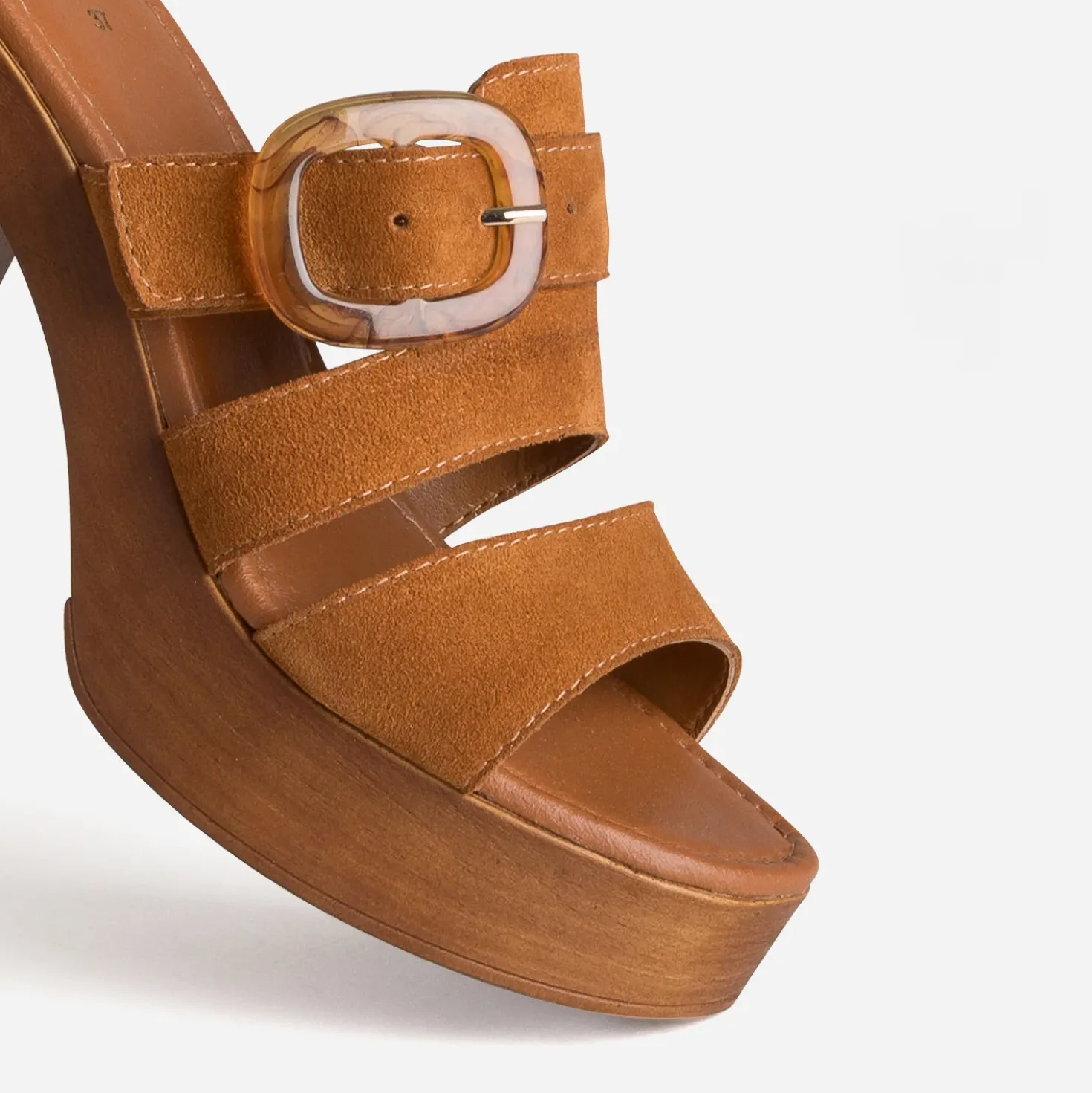 Mule à talon camel cuir velours