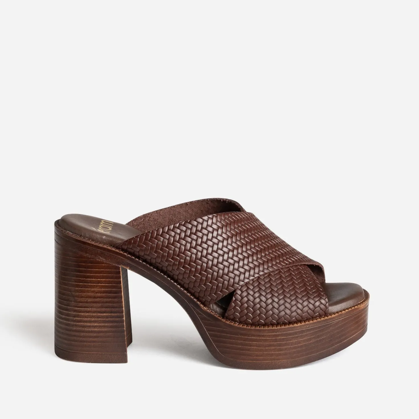 Mule à talon marron embossé tressage