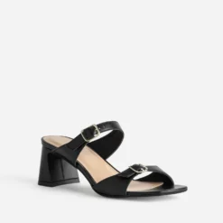 Mule à talon noire cuir double bride
