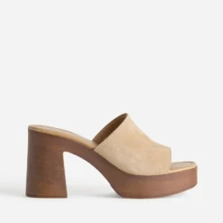 Mule à talon TEXTO beige cuir velours