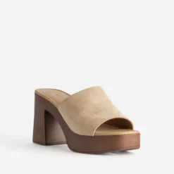 Mule à talon TEXTO beige cuir velours