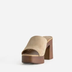 Mule à talon TEXTO beige cuir velours
