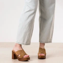 Mule taupe cuir velours