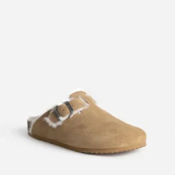 Mule TEXTO beige cuir velours fourré