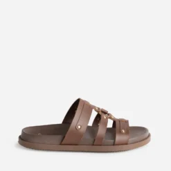 Mule TEXTO marron cuir décor clous