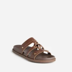 Mule TEXTO marron cuir décor clous