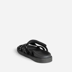Mule TEXTO noire cuir velours décor strass