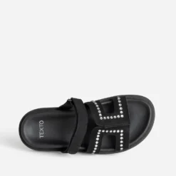 Mule TEXTO noire cuir velours décor strass