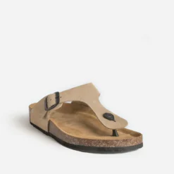 Mule-tong anatomique beige cuir velours