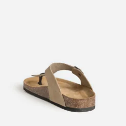 Mule-tong anatomique beige cuir velours