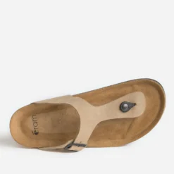 Mule-tong anatomique beige cuir velours