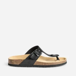Mule-tong anatomique noire cuir éco-conçu