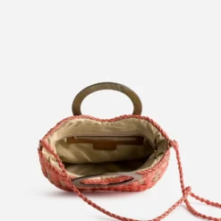 Panier TEXTO orange paille papier anse effet bois