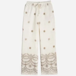 Pantalon écru imprimé beige