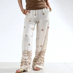 Pantalon écru imprimé beige