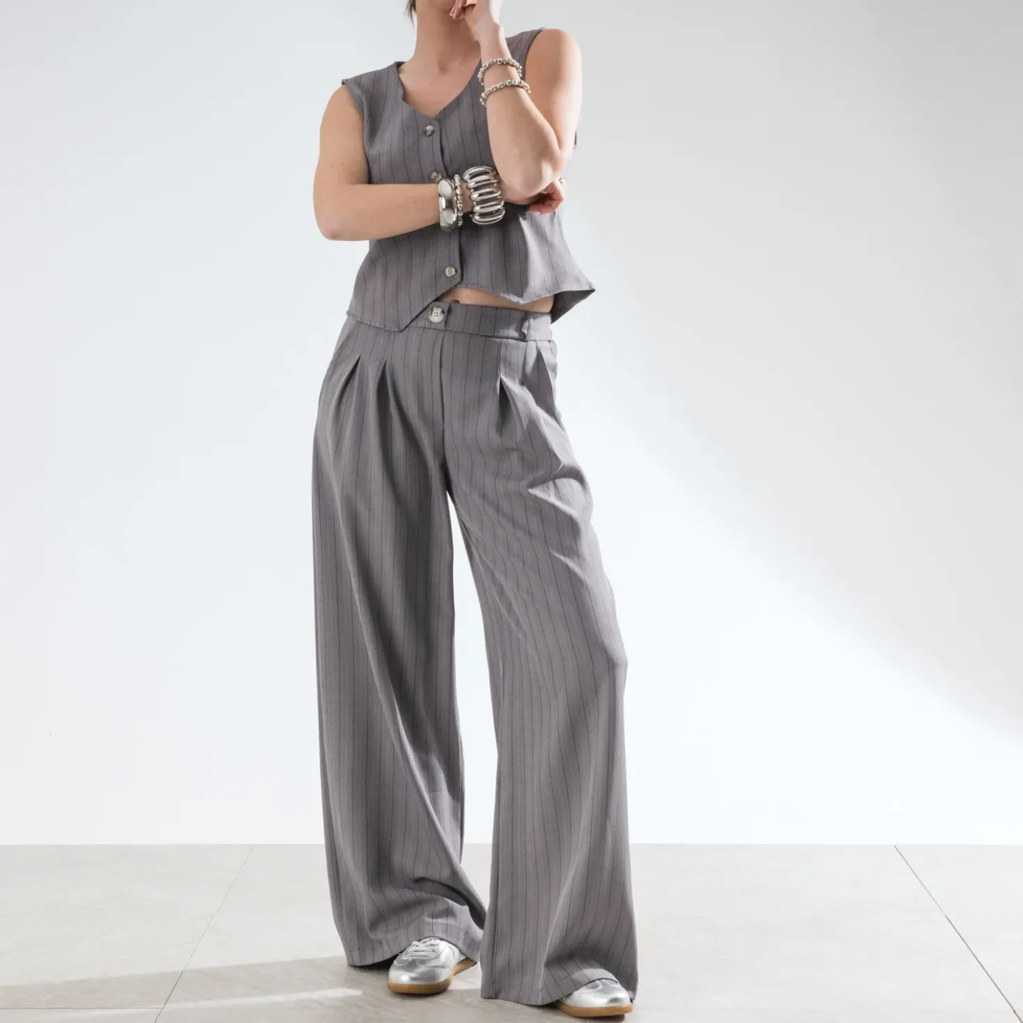 Pantalon de tailleur TEXTO gris rayures tennis