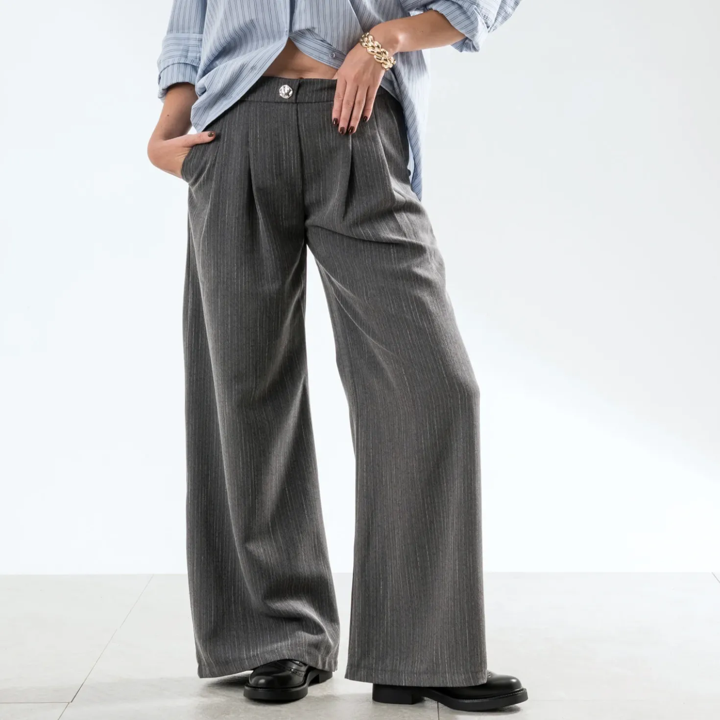 Pantalon large TEXTO gris rayures tennis