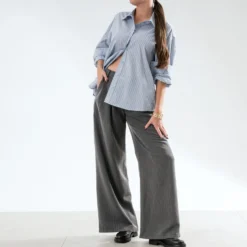 Pantalon large TEXTO gris rayures tennis