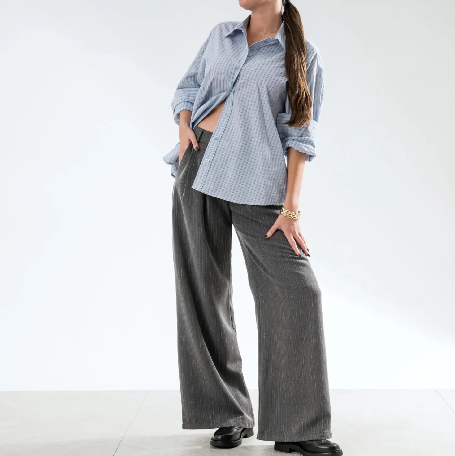 Pantalon large TEXTO gris rayures tennis