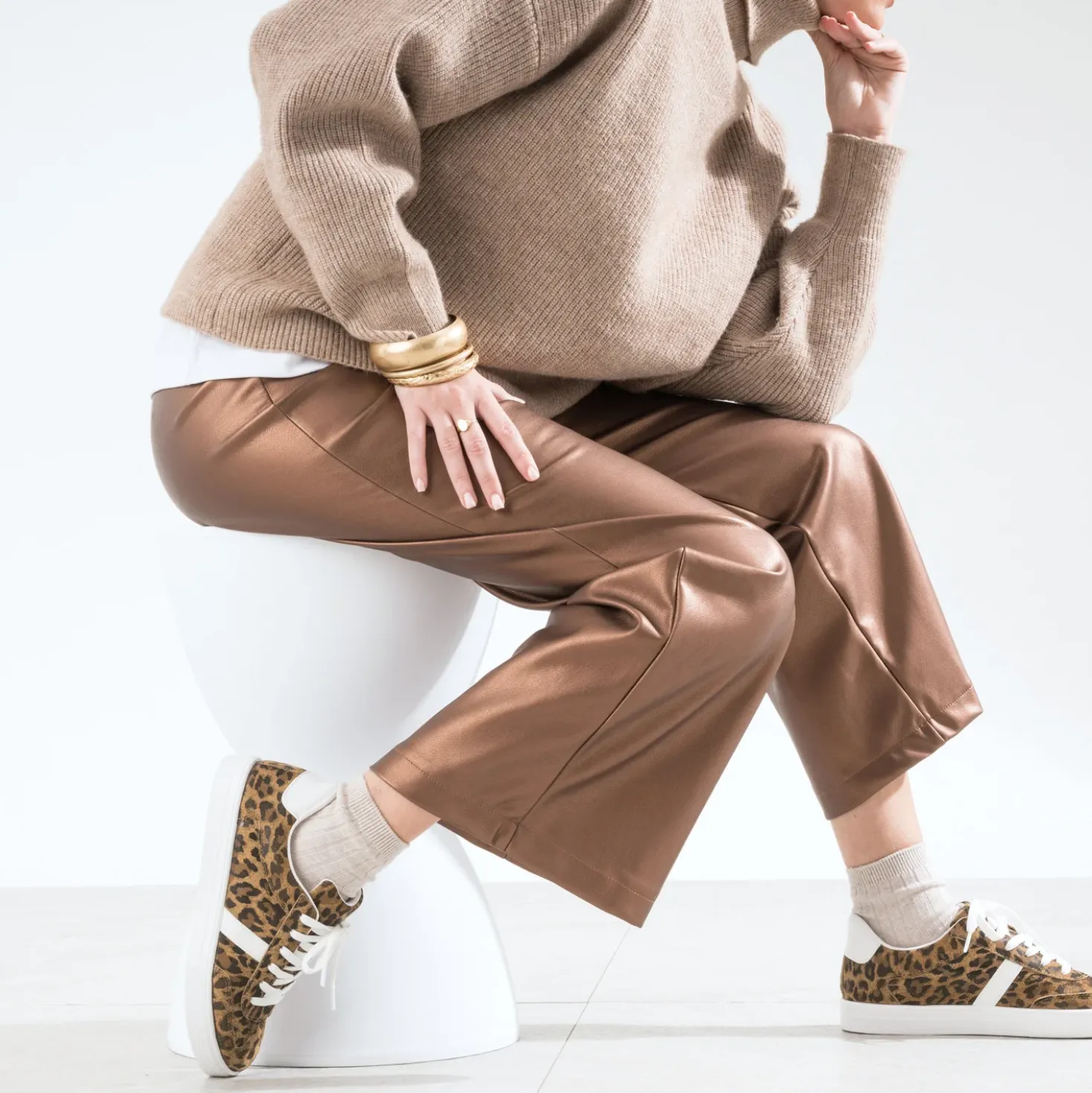 Pantalon large TEXTO marron métallisé