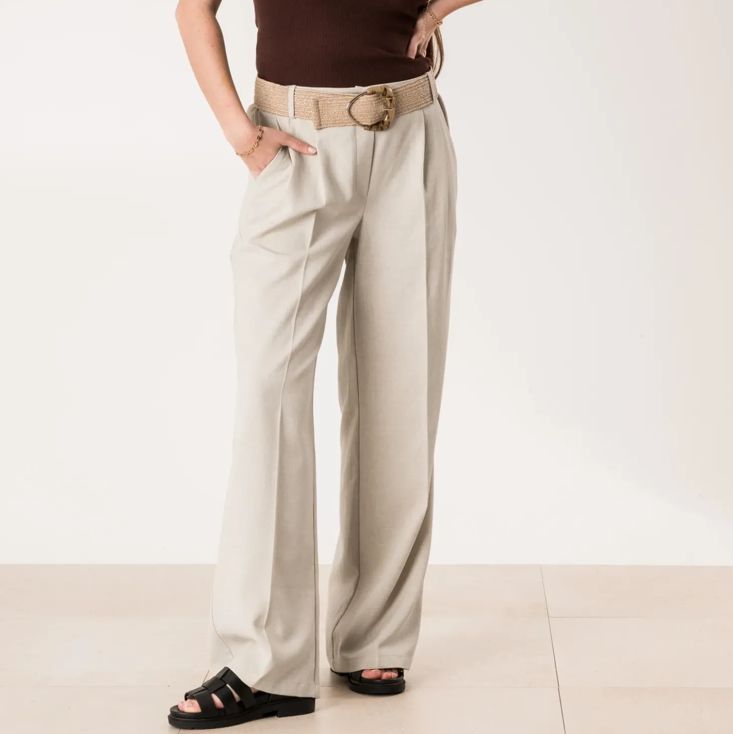 Pantalon TEXTO beige large