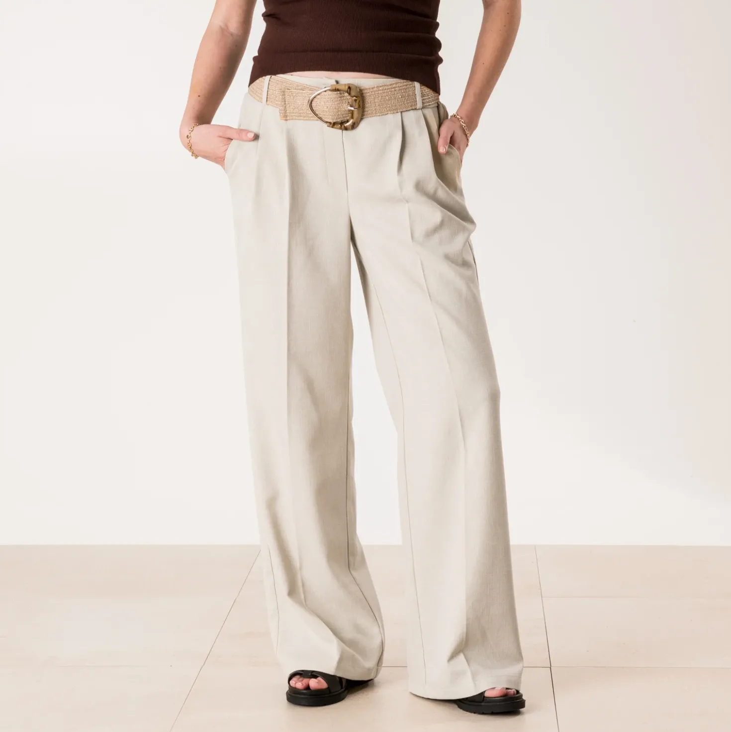 Pantalon TEXTO beige large