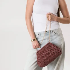 Pochette minaudière bordeaux tressée