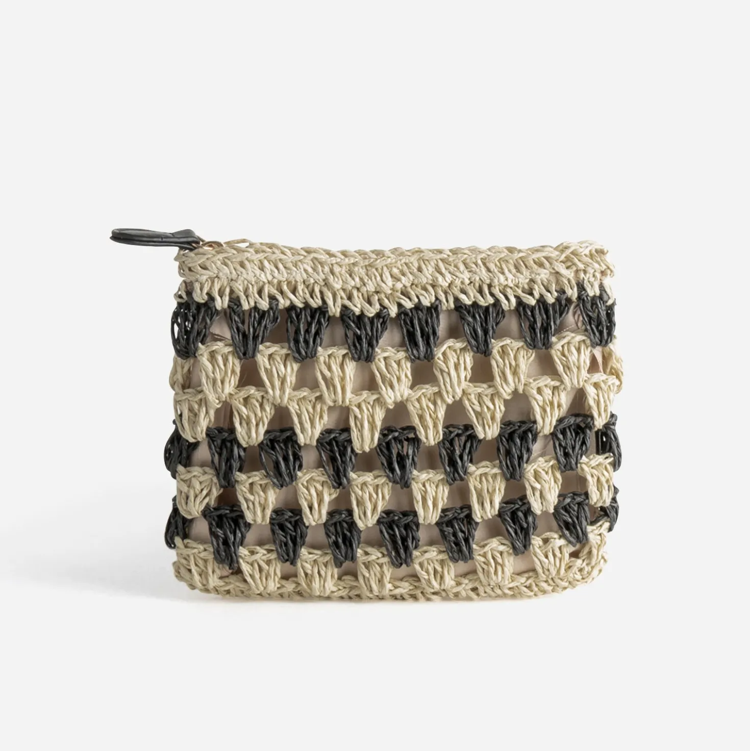 Pochette TEXTO beige et noire paille papier