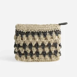 Pochette TEXTO beige et noire paille papier