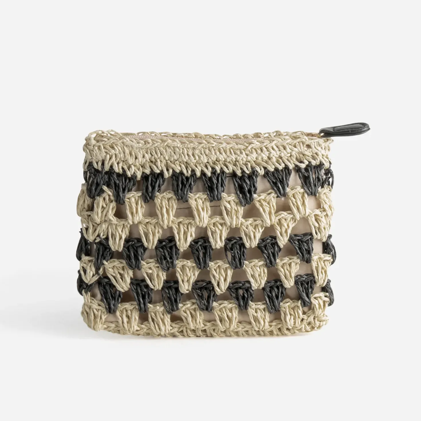 Pochette TEXTO beige et noire paille papier