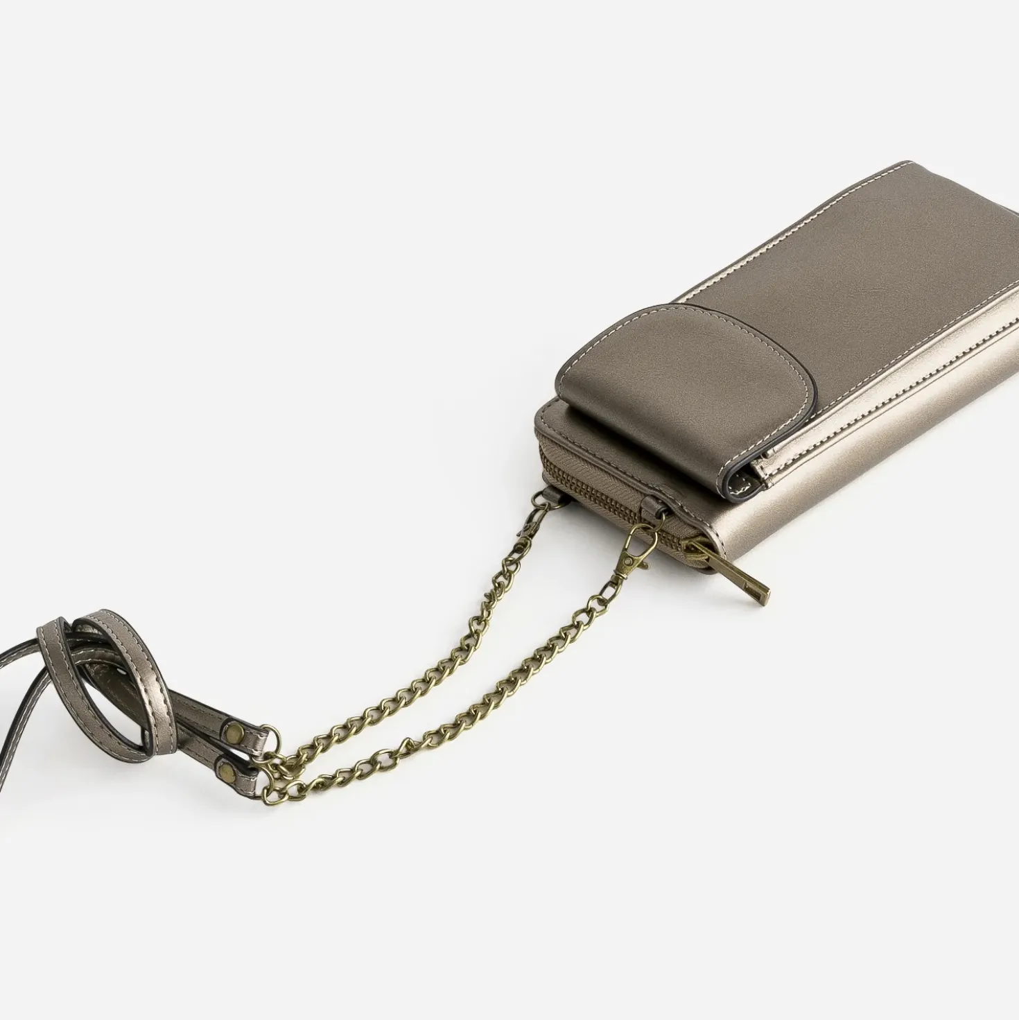 Pochette-téléphone TEXTO taupe métallisé