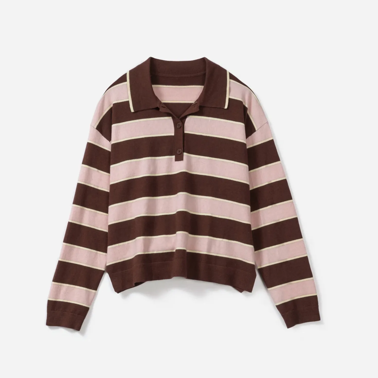 Polo TEXTO marron rayé rose
