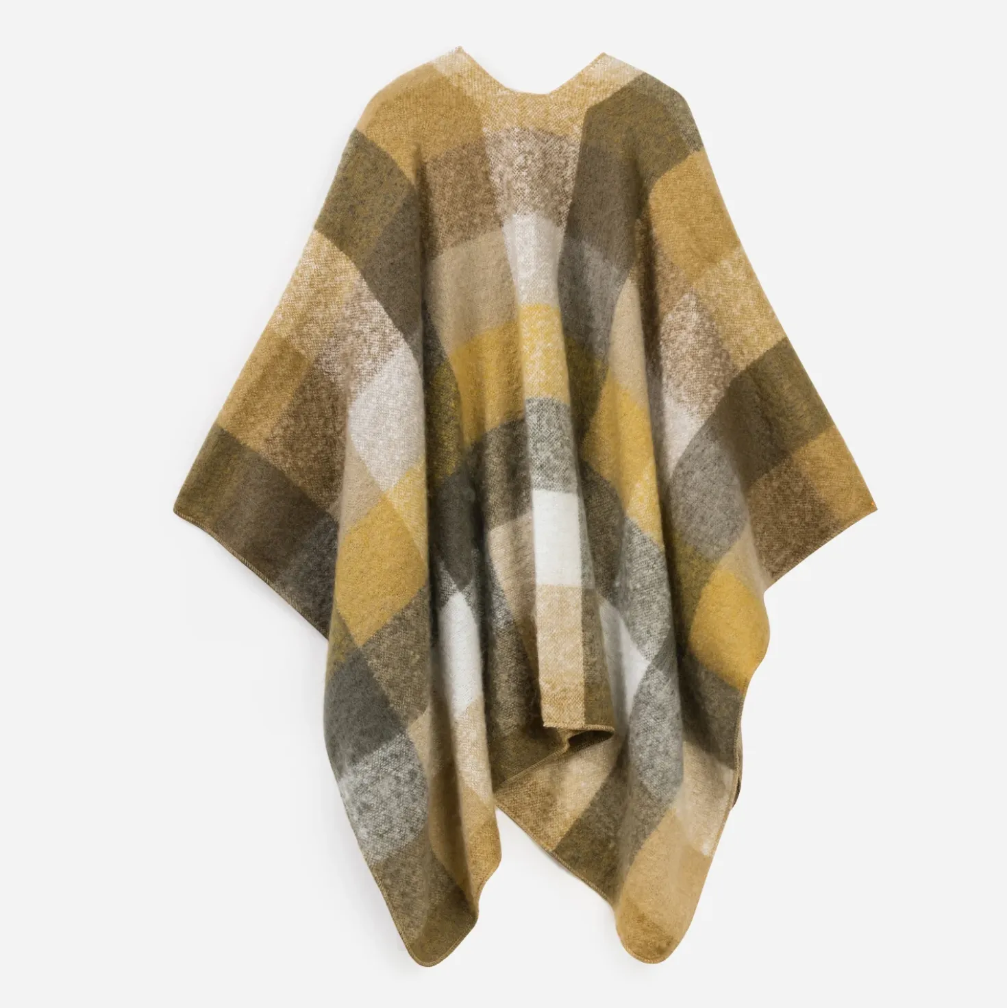 Poncho marron motif carreaux