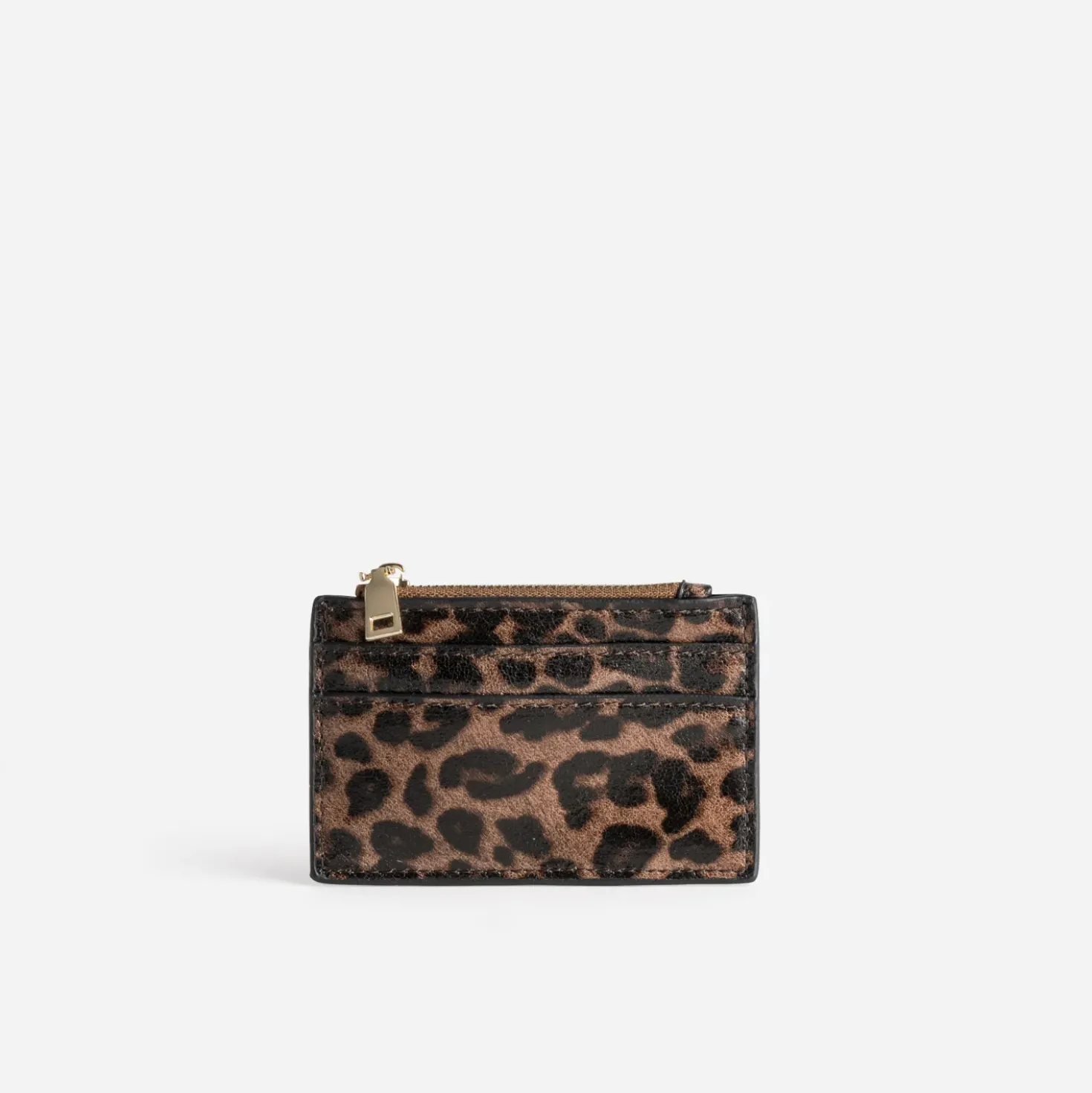 Porte-cartes marron motif léopard
