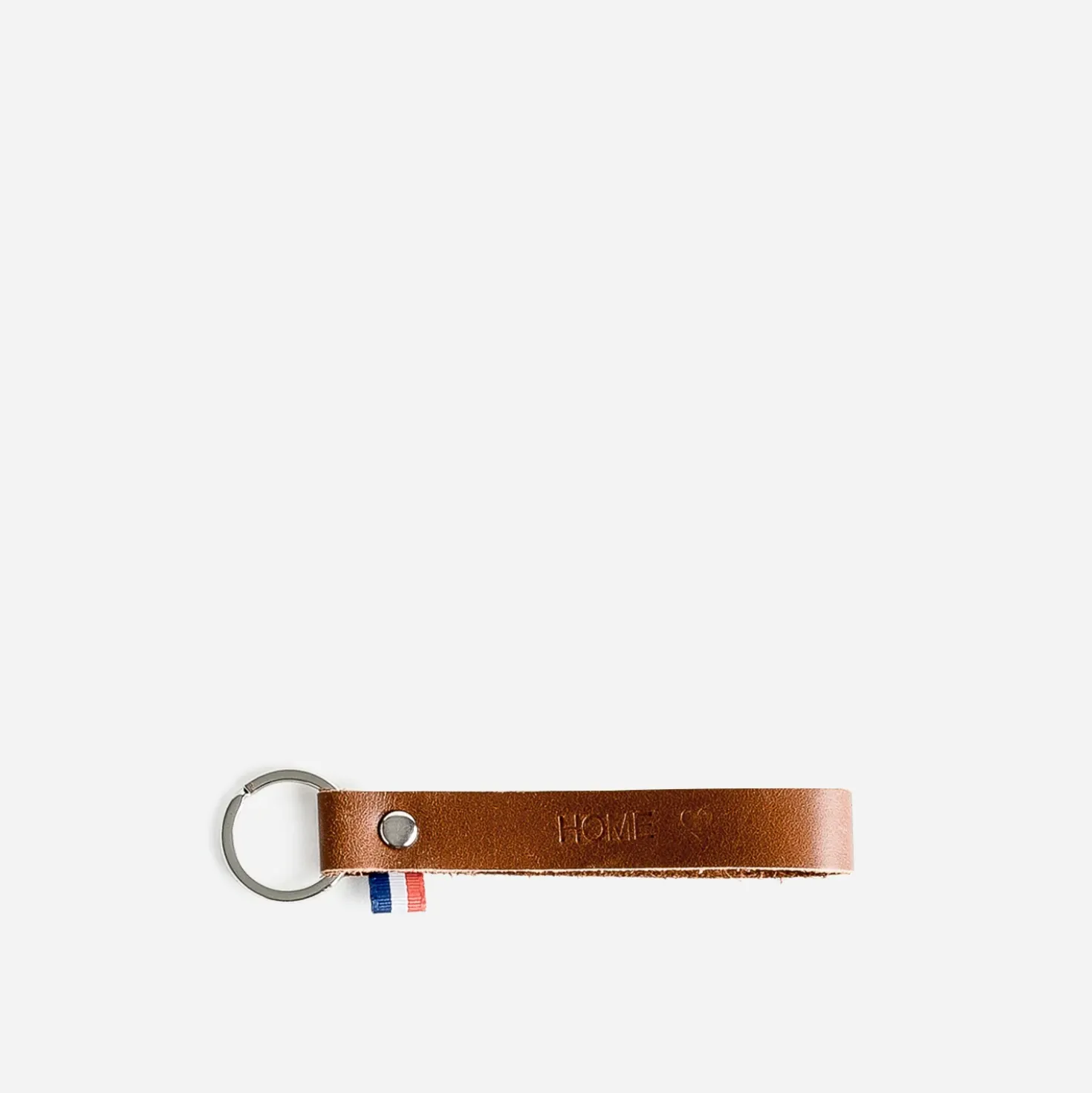 Porte-clé marron en cuir gravé Home