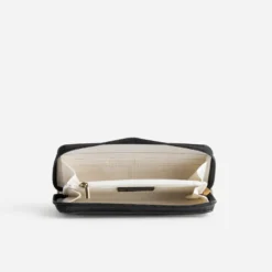 Portefeuille beige et noir bi-matière