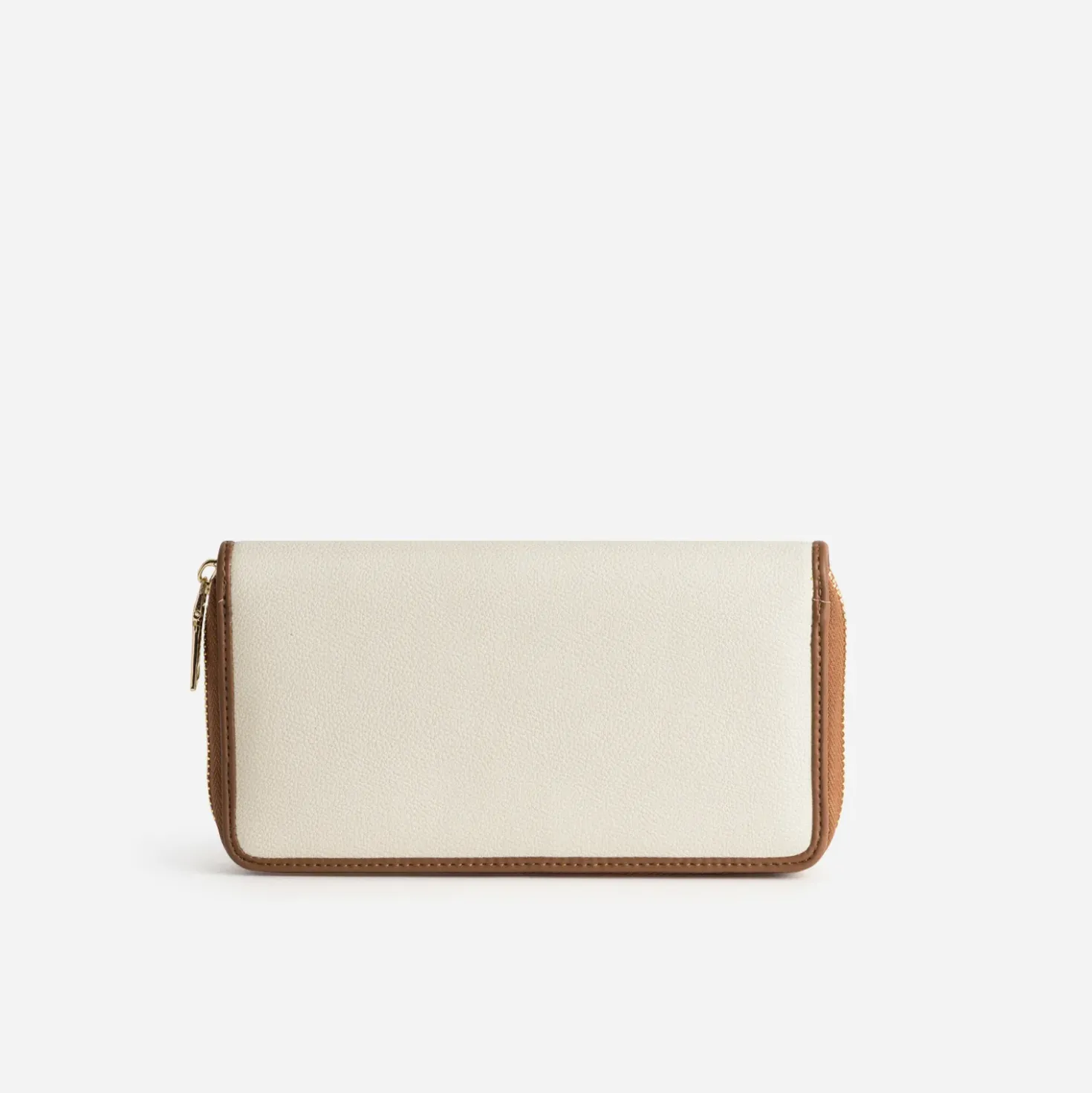 Portefeuille écru bordé camel