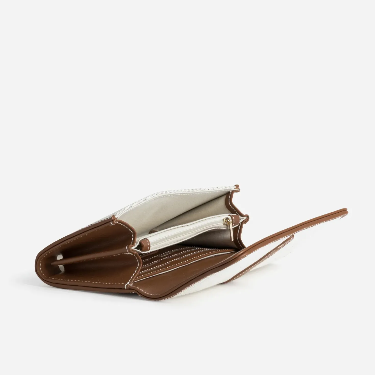 Portefeuille écru et camel